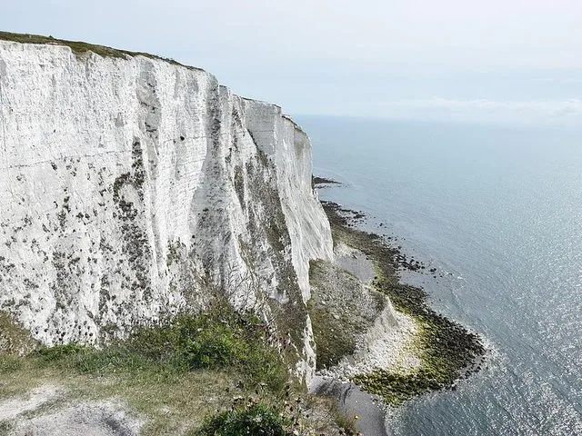 Stunning view of the iconic White Cliffs of Dover meeting the sea