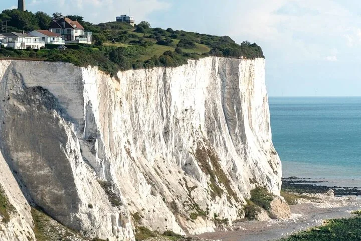 Steep chalk face of the White Cliffs of Dover above the sea